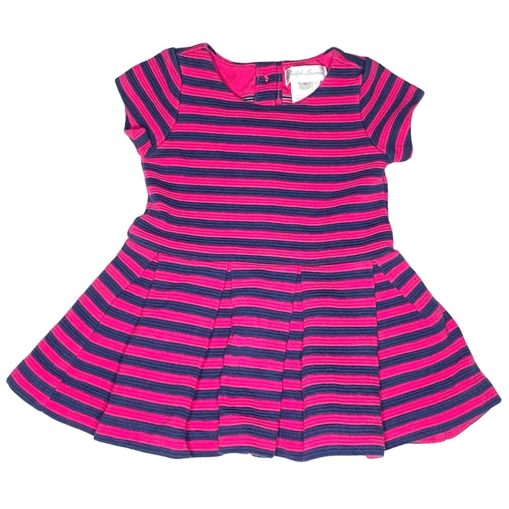Ralph Lauren Pink Blue Striped Ribbed Dress Size 3M